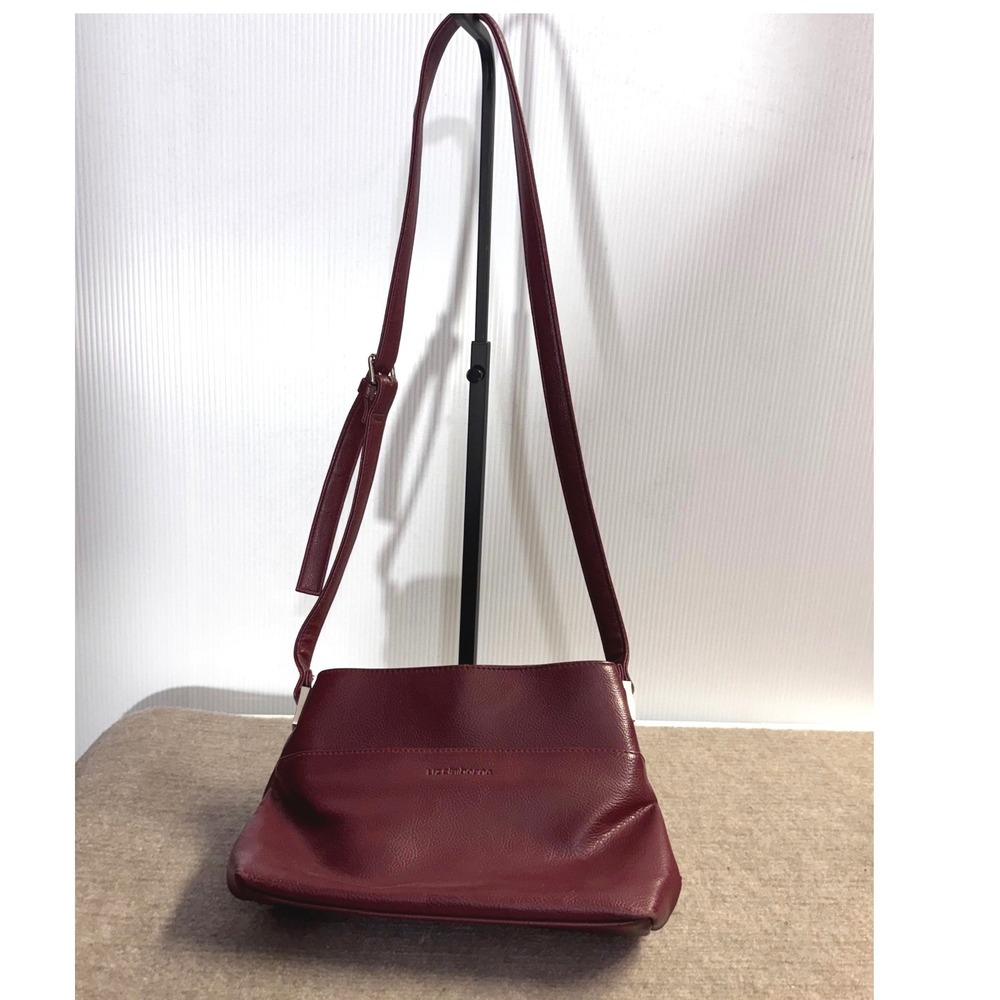 Liz Claiborne Crossbody Bag Women Burgundy Red Faux Leather Purse Minimalist